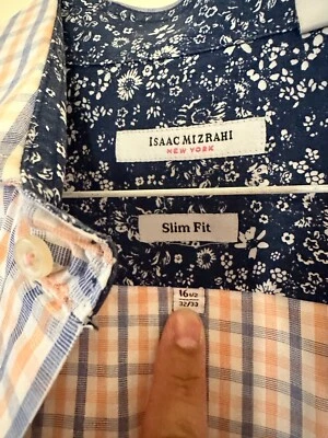 Camisa de vestir Isaac Mizrahi naranja/azul a cuadros calce ajustado 16,5 x 32 33 Foto 1 de 2
