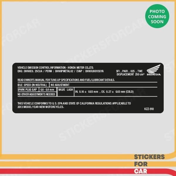 Etiqueta de control de emisiones Honda Moto KZZ-910 DHNXC0.25CUA Foto 1 de 1