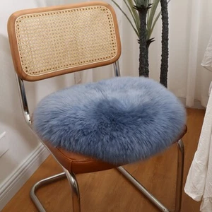 Round Genuine Wool Chair Bench Seat Cushion Anti-Slip Home Sofa Seat Mat Furry - Picture 1 of 21