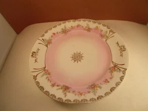Vintage Karlsbad China Österreich Dekoteller rosa Blumen goldene Schriftrolle - Bild 1 von 9