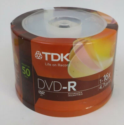 TDK DVD - R 50 Pack Spindle Cake Box 4.7GB 1-16X Speed NEW SEALED - Image 1 of 3