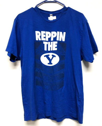 Mens Blue Graphic T Shirt - NCAA BYU Cougars - Reppin The Y - Size L Cover