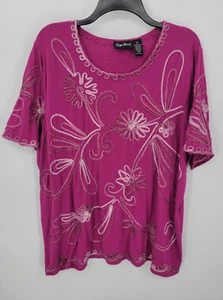Maggie Barnes Top Womens Plus 1X Pink Metallic Embroidered Art to Wear Stretchy - Picture 1 of 10