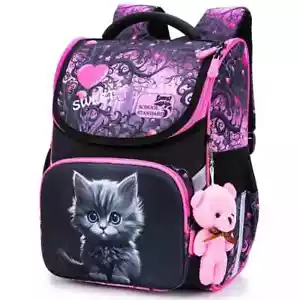 Schulrucksack Mädchen Orthopädische Schülertaschen Cartoon Katze Grundklässler Packsack - Bild 1 von 8