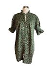 Cary Lawn Green Floral Dress Size Small Puff Sleeve Button Front  4-12 FLAWED
