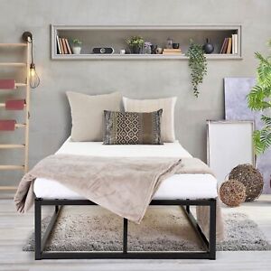 Cadre de lit en acier sommier à lattes noir moderne chambre à coucher 90x200 cm