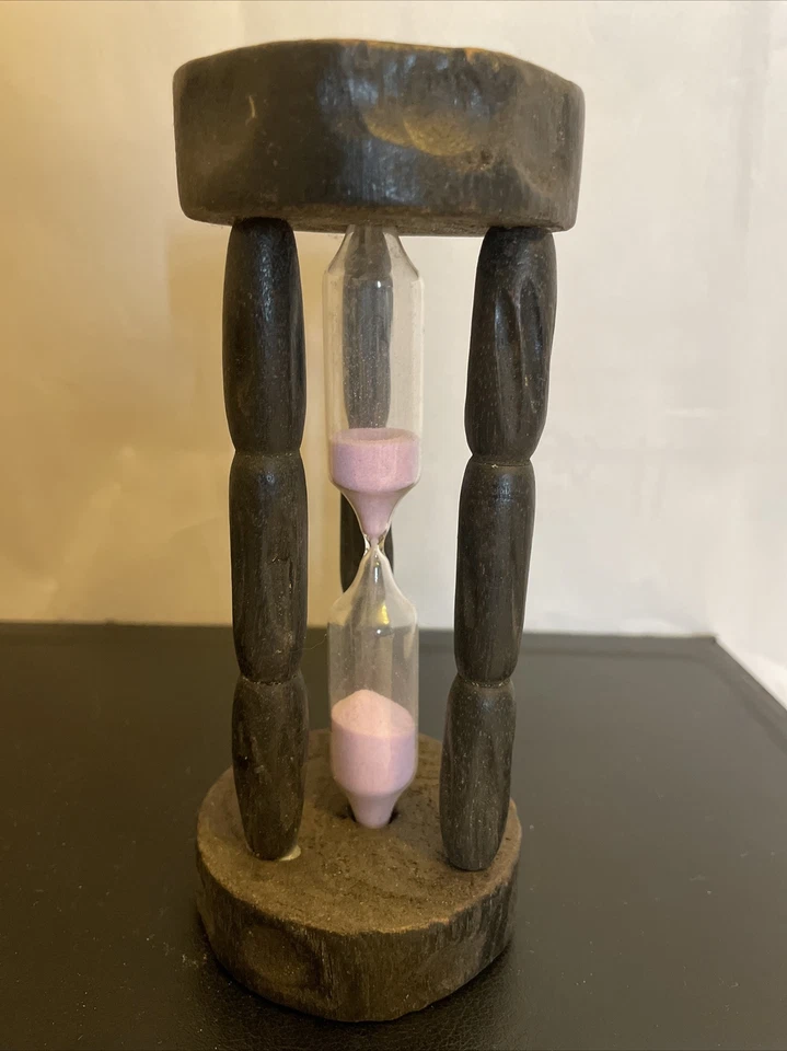 老式粉红色沙木 5 分钟玻璃计时器 — 第 1/4 张图片
