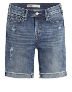 Levi Strauss & Co Girl’s Bermuda Jean Shorts Size 10 Denim Blue Adjustable Waist - Picture 1 of 7