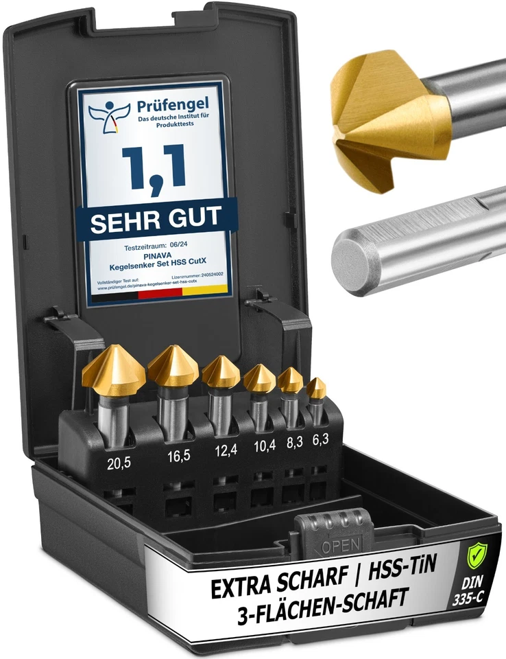 PINAVA Profi Kegelsenker Set CutX/Cobalt Pro 90° Extra Scharfe Versenker DIN335C Senker