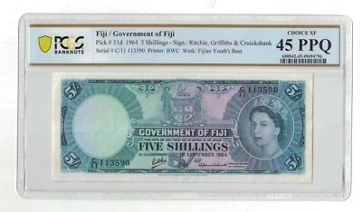 Fiji - 1964 5 Shillings Banknote (P-51d - PCGS Choice XF 45 PPQ) - Image 1 of 2
