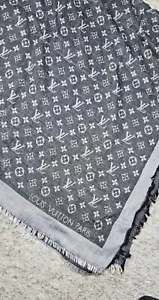 Louis Vuitton scarf Shawl Square Stole Silk Metal Wool Monogram Italy - Picture 1 of 8