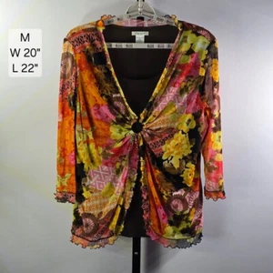 Laura Ashley Women Floral Blouse Top Sz M Fairy Y2K Jersey Stretch - Picture 1 of 8