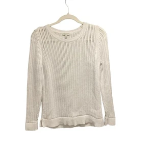 Talbots Damen Pullover weiß offen Strick Rundhals Coastal M Boho neutral Urlaub - Bild 1 von 7