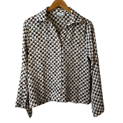 Blusa esplêndida nova feminina geométrica manga longa com botões tamanho XS - Imagem 1 de 4