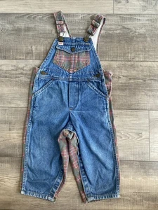 Vintage Liberty Blue (front) & Plaid (back) Denim Overalls 24M Made In India - Picture 1 of 11