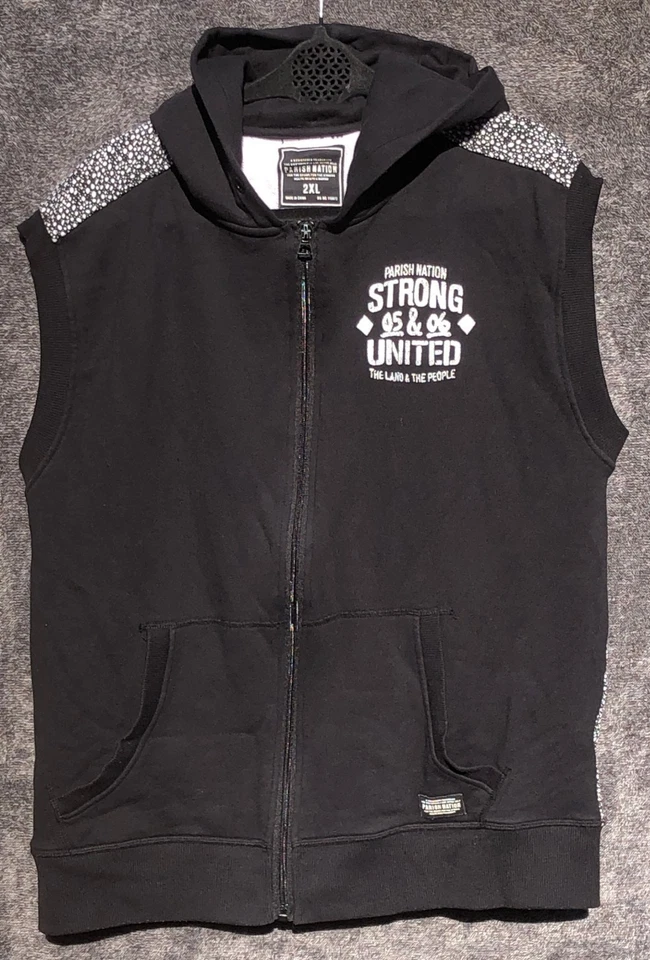 Sudadera con Capucha Parish Nation Para Hombres 2XL Roja Blanca Negra Sin Mangas Cremallera Completa Bolsa Canguro Foto 1 de 4