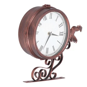 Iron Wrought Wall Clock Rooster Double Sided Antique Brass Wall Clock Round GFL - Picture 1 of 24