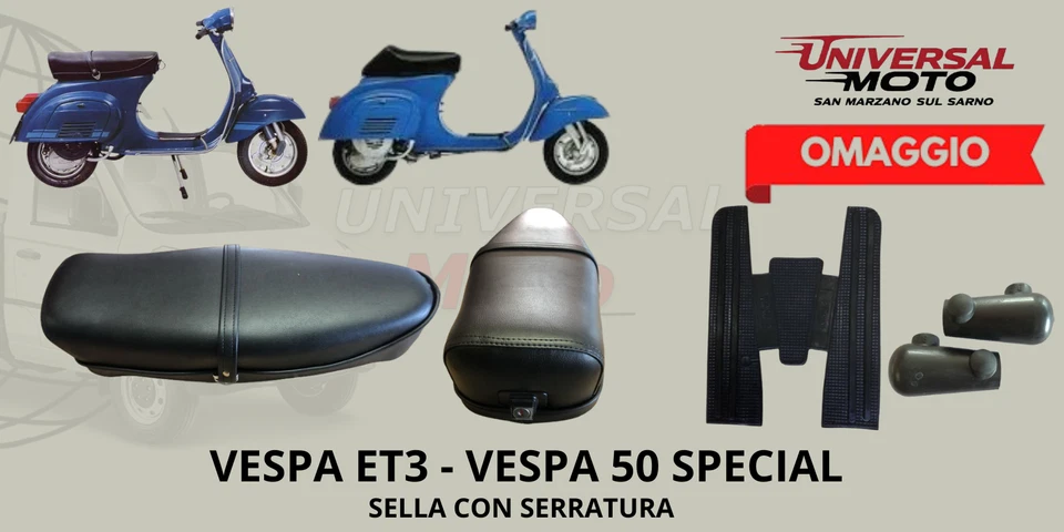 Sella Vespa ET3  - Vespa 50 Special Nera con Serratura + TAPPETO +GOMM. CAVALL - Immagine 1 di 1