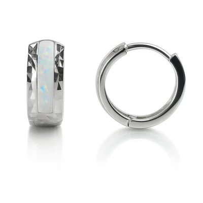 Pendientes de aro Huggie de ópalo blanco de oro blanco de 14k Foto 1 de 2