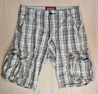 Pantalones Cortos Levi's Y2K Estilo Rayas Cuadros Para Hombre Talla 30 Bolsillo Carga Blanco Marrón Foto 1 de 4