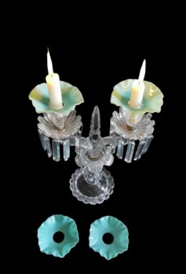 6 Coupelles Bobeche Opaline Vert 19  Eme XIX Eme Lustre Bougeoir Lampe Petrole  - Photo 1/4