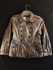 Burberry Lambskin Leather Metallic Short Trench Coat Jacket Womens US 6 Slim Fit - Picture 1 of 21