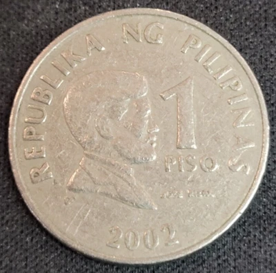 2002 Philippines 1 Piso Coin - Jose Rizal - Sun & Mountain - Image 1 of 2