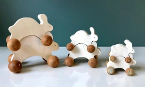 Easter Nesting Wooden Rabbits with Wheels Spring Garden Child's Toy - Picture 1 of 12