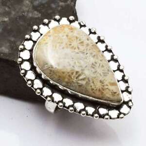 Fossil Coral Ethnic Handmade Royal Ocassion Ring Jewelry US Size-8.5 AR 94845