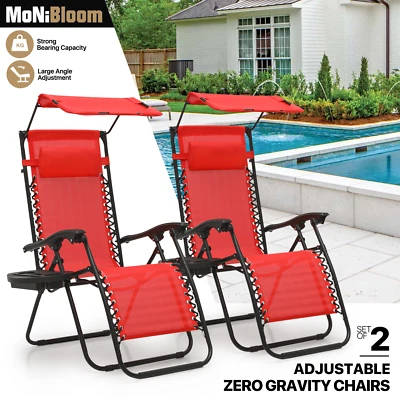 MONIBLOOM 2 Pcs [ADJUTABLE CANOPY] Zero Gravity Chair Sunshade Beach Patio Lounge Recliner