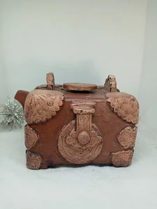 ANTIQ Chinese Yixing Clay Teapot HD. M. Treasure Chest Sand Brown - Picture 1 of 24
