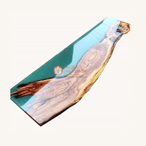 Green Resin River Epoxy Acacia Wooden Designer Table Office & Home Table Decors - Picture 1 of 1