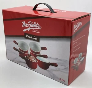 Juego de 6 cuencos para hornear premium Mrs Fields rojo/blanco con asas seguro para horno a 450 °F - Imagen 1 de 4