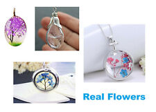 SILVER PLATED FLOWER NECKLACE DRIED PRESSED HANDMADE JEWELLERY PRETTY PENDANT UK