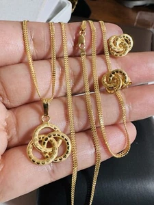 New 18K 750 Real Gold 21.5”/22” long Love Knot Set Earring & Necklace 2mm 7.2g - Picture 1 of 24