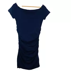 Vestido Boden Acanalado Hombro Descubierto 8P Azul Marino Elastizado Bodycon Sobre la Rodilla - Imagen 1 de 11