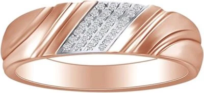 Natural Round Diamond Accents Mens Anniversary Wedding Band Ring 10K Rose Gold - Image 1 of 3