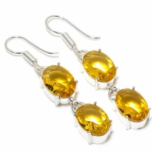 Yellow Citrine Gemstone Handmade 925 Sterling Silver Jewelry Earring Size 2" - Picture 1 of 1