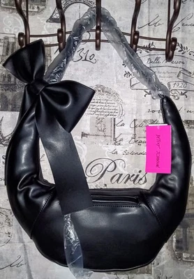 BETSEY JOHNSON Kitsch XL Coquette Bow NEGRO Bandolera Hobo Bolso Cartera NUEVO CON ETIQUETAS ❤️ ¡ROCKSTAR! Foto 1 de 4