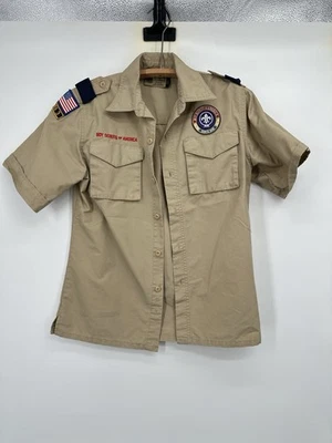 Camisa Boy Scouts of America BSA Juvenil L Tostada Manga Corta Mezcla de Algodón Excelente Con Foto 1 de 4