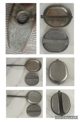 WWII 1942 U.S. APCO Military Army S/S Mess Kit Pan w/ Folding Handle & Plate - Image 1 of 4