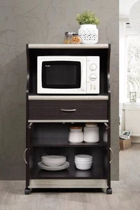 Rolling Microwave Cart Storage Cabinet Kitchen Shelf Drawer Pantry Chocolate New - Picture 1 of 7
