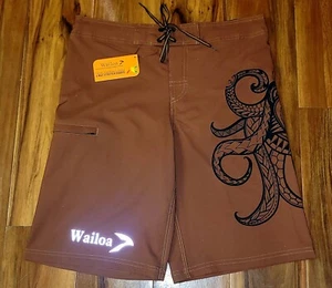 Wailoa Surf Short "Men 4 Way Stretch Board Short" Brown /Navy Tribal Octopus - Picture 1 of 8