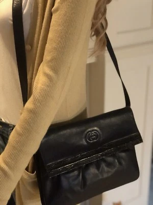 Bolso de Mano Bandolera GG Vintage Cuero Azul Marino Suave GUCCI Cocodrilo Repujado Foto 1 de 4