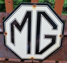 VINTAGE MG AUTOMOBILE PORCELAIN GAS OIL SERVICE STATION PUMP SIGN ENGLAND RARE