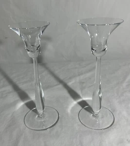 Set of 2 Vintage Crate & Barrel Clear Glass Candle Holders, 8.5 Inches Tall - Picture 1 of 4