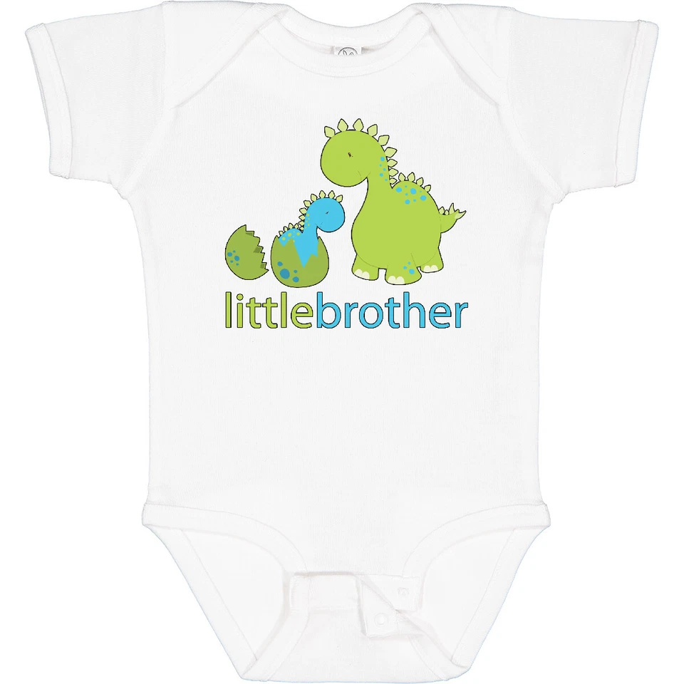 Inktastic Dinosaur Little Brother Green Baby Bodysuit Big Siblings Family Blue - Image 1 of 1
