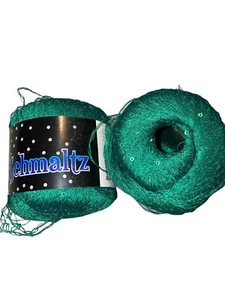 Lot Of 2 Knitting Fever Schmaltz Yarn Green Sequins Carrier Lace Grass Holiday - Picture 1 of 6
