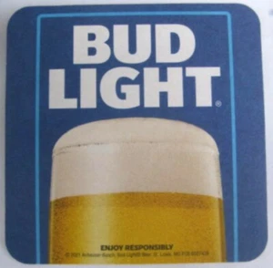 BUD LIGHT 4 inch Beer COASTER, MAT, Anheuser-Busch, St. Louis, MISSOURI c2021 - Picture 1 of 2