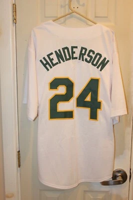 Jersey blanco Oakland A’s (Athletics) Rickey Henderson (24) cosido con botones Foto 1 de 4